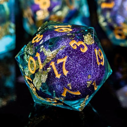 ARUOHHA Liquid Core DND Dice Set, 7pcs Resin Sharp Edged Dragons Dice RPG Role Playing Games, Purple Blue Polyhedral Dungeons D and D Dice with Gift Box D20 D12 D10 D8 D6 D4 - color: Purple Blue