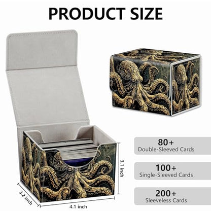 Strong Magnet MTG Demon Deck Box Playing Card Case Magic The Gathering Commander Deck Box Creative Pattern Trading Card Storage Caseox for Collectible Games, Dark Gold Metal Octopus - color: Dark Gold Metal Octopus