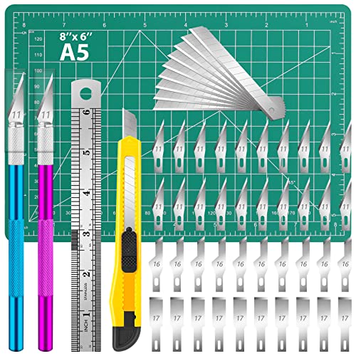 DIYSELF 55 PCS Exacto Knife Set, Hobby Knife Kit, A5 Mat & Blades Included | Craft knife and hobby knife kit for scrapbooking, stencils, fondant, paper cutting and precision art carving
