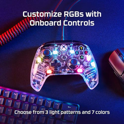 HyperX Clutch Gladiate RGB – Wired Controller, Officially Licensed by Xbox, Programmable RGB Lighting, Dual Trigger Locks, Programmable Buttons, Dual Rumble Motors, Clear - color: RGB