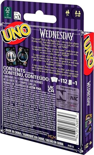 Mattel Games UNO Wednesday Card Game for Kid, Adult & Family Nights, Parties, Travel & Camping, Toy Collectible Inspired by the Series - style: UNO Wednesday