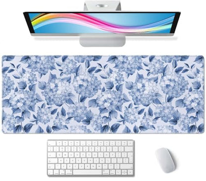 Blue Hydrangea Flowers Large Gaming Mouse Pad Keyboard Desk Pad Extended Mouse Pad Gaming Office Decor, PC Laptop Mouse Pads Large (31.5x151.8 in) with Stitched Edges Non-Slip Base Mousepad XL - color: Blue Hydrangea Flowers