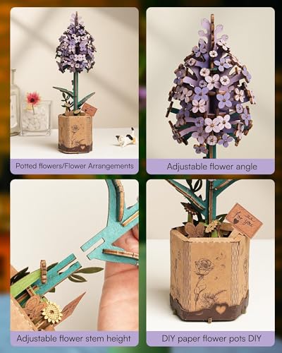 3D Flower Wooden Puzzles for Adults-Lilac, DIY Wooden Flowers Model Kit Building Set Crafts Birthday Gifts, Artificial Botanical Collection Creative Gift Ideas/Housewarming Decor(154PCS) - style: TW - Lilac