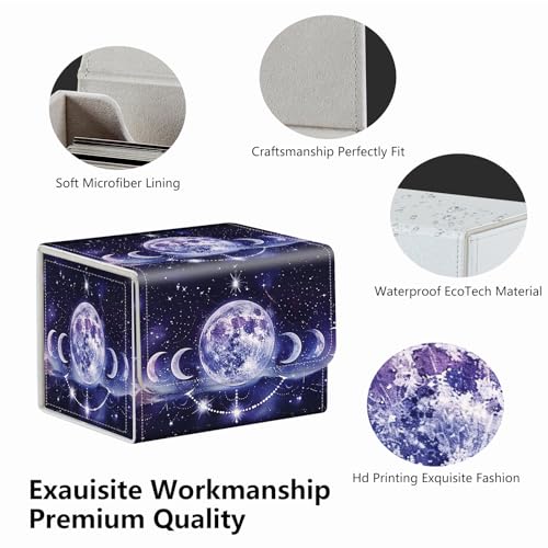 Strong Magnet Card Case Deck Box Mtg Card Box Playing Card Box Magic Deck Box Tcg Up to 200 Cards Creative Pattern Trading Card Storage Box for Collectible Card Games, Purple Moons And Stars - color: Purple Moons And Stars