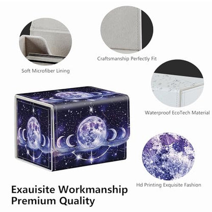 Strong Magnet Card Case Deck Box Mtg Card Box Playing Card Box Magic Deck Box Tcg Up to 200 Cards Creative Pattern Trading Card Storage Box for Collectible Card Games, Purple Moons And Stars - color: Purple Moons And Stars