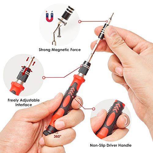 122 in 1 Precision Screwdriver Set With CR-V Steel Bits(Red) | Magnetic Repair Tool Kit with Case for Repair Computer, Phone, PC, Cellphone, Laptop, Game Console, Watch, Glasses etc - color: Red