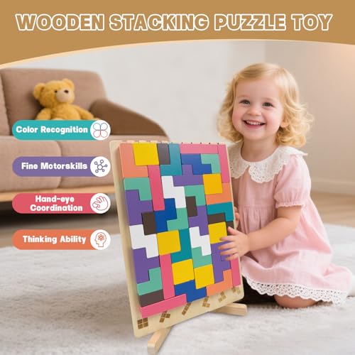 Wooden Stacking Puzzle Toy,3D Wooden Montessori Puzzles Toy,Giant Russian Block Game,Puzzle Board for Kids Jigsaw Puzzle Toddlers Brain Teasers for Kids 5-7 8-12 Years