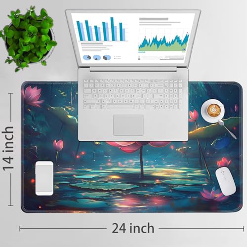 for MTG Game Playmat - 24 x 14 inches with Dices and Storage Bags, Non-Slip Base for TCG and Board Game Card Mats, Trading Card Games Mat, Lotus Pond Night Scene Pattern Collectible Card Playmats - color: Jv-playmat-p7-1-d119