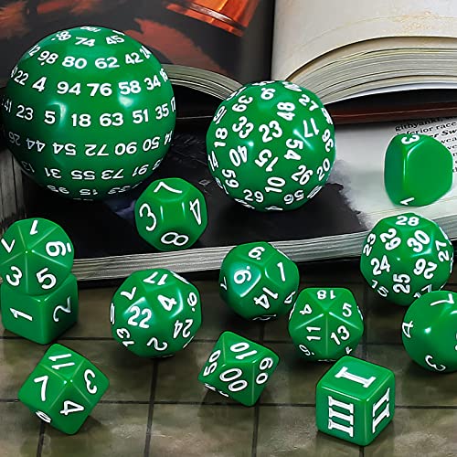 CiaraQ DND Polyhedral Dice Set (15pcs) D4-D100 Game Dice with Dice Bag | Acrylic Role Playing Dice for Dungeons and Dragons MTG Table Games (Green & White) - color: Green & White