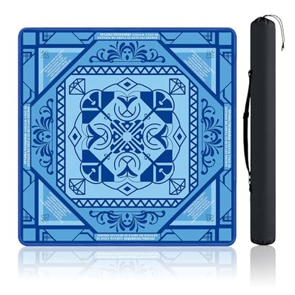 Mahjong Mat with Rules 31.5" x 31.5" Neoprene Rubber Square Blue Gaming Mat - Anti-Slip, Noise Reduction Durable & Easy to Clean for Mahjong Tiles, Poker, Dominoes & Board/Tile Games (Blue) - color: Blue