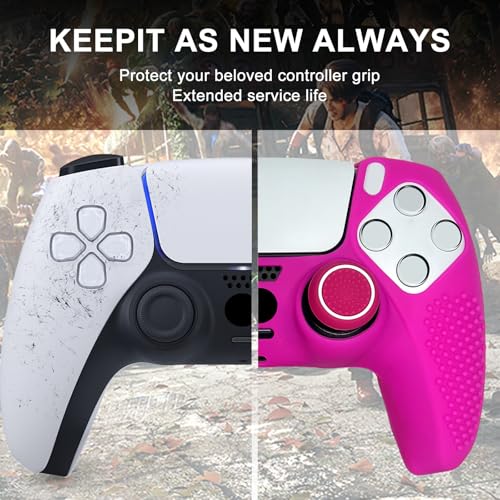 Anti-Slip Pink PS5 Controller Skin,Studded Edition Protective Silicone Cover Skin Grips Compatible with PS5/Slim/Pro Controller and 6 PCS Thumb Grips Caps. - color: Pink