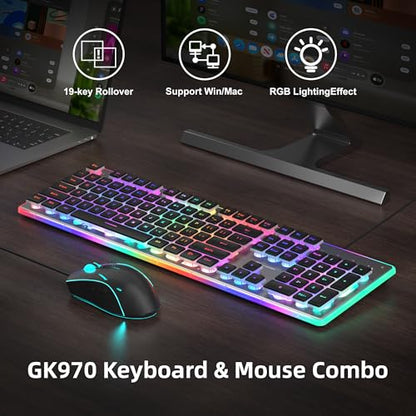 Camiysn Gaming Creamy Keyboard and Mouse, Black 104 Keys RGB and 6 Speed RGB Mouse Combo, Pudding Keycaps Silent Computer Keyboard for Computer/PC/Laptop/Mac/Windows/Office - color: Black