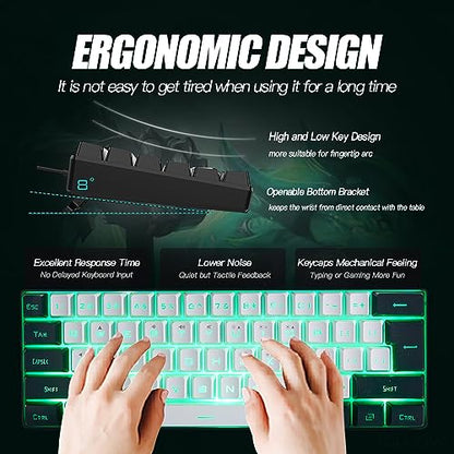 abucow 60% Percent Gaming Keyboard Minimalist Portable Wired Ultra-Compact Mini Imitation 61 Keys RGB Backlit Keyboard (White-Black) - style: White-black