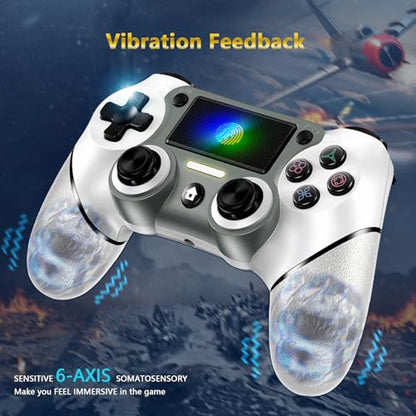 Wireless Controller Compatible with PS4/Pro/Slim, Black ps4 controller with Dual Vibration, 1000mAh Battery, 6-Axis Motion Sensor, Built-in Speaker & 3.5mm Headphone Jack, Charging Cable (White) - color: White