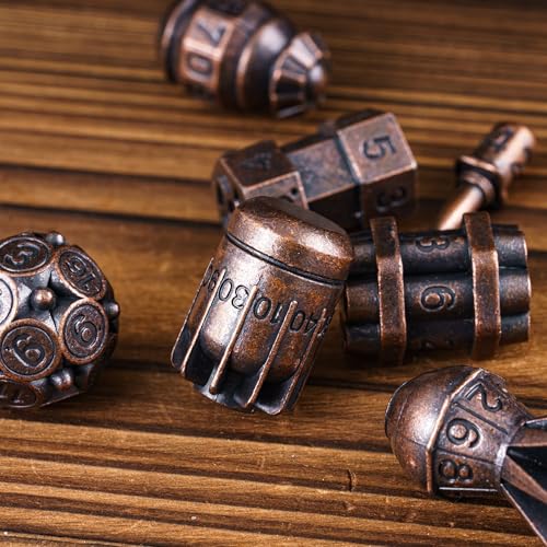 UDIXI Metal Dice Set D&D 7PCS RPG Polyhedral Metal DND Dice Set Copper | Bomb Shape, Solid Metal, Cool Design, Leather Pouch Packaging, for Dungeons and Dragons Role Playing Games Tabletop Games - color: Copper