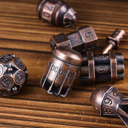 UDIXI Metal Dice Set D&D 7PCS RPG Polyhedral Metal DND Dice Set Copper | Bomb Shape, Solid Metal, Cool Design, Leather Pouch Packaging, for Dungeons and Dragons Role Playing Games Tabletop Games - color: Copper
