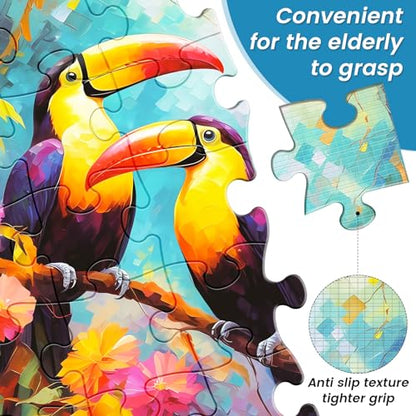 6 Pack 24 Large Piece Puzzle for Seniors Paper Dementia Puzzles for Elderly Adults Easy Puzzle Hummingbird Turtle Dog Panda Jigsaw Puzzle Activities for Elderly Seniors Gift | Hummingbird Turtle Dog Panda Jigsaw Puzzle for Adults Activities for Elderly Se
