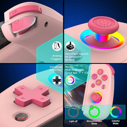 Joso Mobile Gaming Controller for iPhone/iPad/Tablet, Android Wireless Controller with Hall Effects Joysticks, Support PC/Switch, Play Cloud Games/Remote Play/COD/Genshin Impact & More - Pink - color: Pink