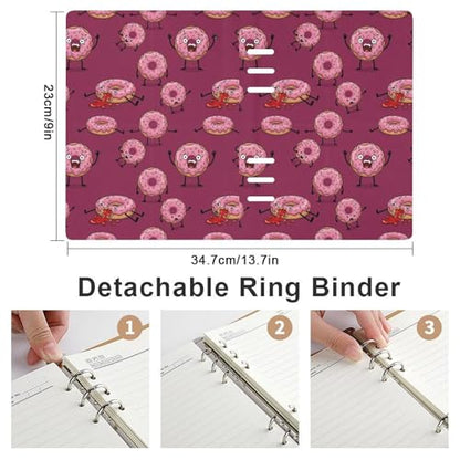 JOJOART Pink Donut Characters Funny Journals Binder Notebook Loose Leaf 6-Ring Professional Notebook,Spiral Notebooks Refillable Journal Notebook,90 Sheets for Office Travel Planner