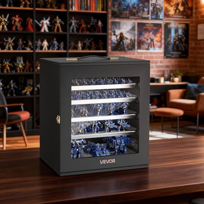 VEVOR Miniatures Storage Case for Warhammer 40k, Fits 1750-2000 Scale Models, Wooden Miniatures Display Holder with 5 Tray, Clear View Miniature Transport Case for Collectibles (Minis Not Included) - size: Medium