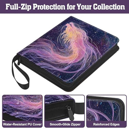 Trading Card Binder 900 Slots, 3-Ring Refillable 9-Pocket Album, 50 Top-Loading Pages, Zippered Case with Strap, Acid-Free PVC-Free, Fits 2.5 x 3.5 in Cards, TCG - color: Nebula Dragon - 2