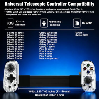 Joso Mobile Game Controller with USB-C Plug & Play, Wireless & Wired Gamepad for iPhone/Android & Switch with Hall Effect Joysticks/Dual Vibration/Turbo, Supports Cloud Gaming & Streaming (White) - color: White