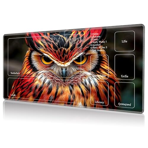 Playmat for MTG, Game Play Mat with Zones for MTG TCG Card Game Playing 24 x 14 inches Trading Card Game Playmats Non-Slip Rubber Base and Stitched Mousepad Desk Mats, Cute Owl - color: Cute Owl, size: Zones