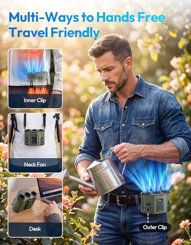 Portable Waist Fan with 3 Turbo Fans, 12000mAh Rechargeable Wearable Belt Fan, Shirt Fan Strong Airflow Fast Cooling, Hands Free Clip Fan for Outdoor Jobsite Construction Farm, Green - color: Green