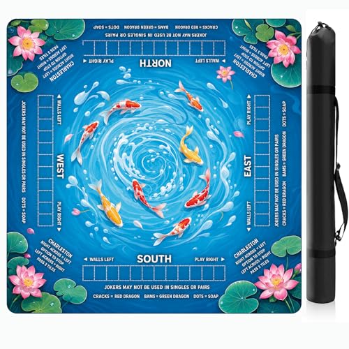 Carp Fish Pattern Mahjong Mat,Non Slip American Mah Jongg Table Mat | 32in soft neoprene mah jongg mat reduces tile noise protects tabletops & packs easily for game nights or a thoughtful gift - color: 019