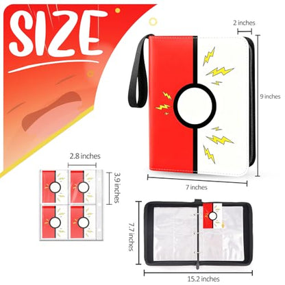 Collectible Trading Card Albums, 400 Card Holders with 50 Removable Sleeves, Portable 4 Pockets Collectible Trading Card Binder, PU Card Collection Binder for MTG, TCG, Sport Card, Game Cards - color: STRONG RED