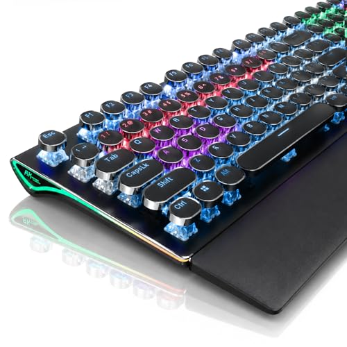 RK ROYAL KLUDGE S108 Typewriter Mechanical Keyboard, Wired Gaming Keyboard with Number Pad, Full Size Retro Keyboards w/Detachable Wrist Rest for Mac/Win/PC, Clicky Blue Switch, Rainbow Backlit Black - color: black rainbow backlit, size: blue switch