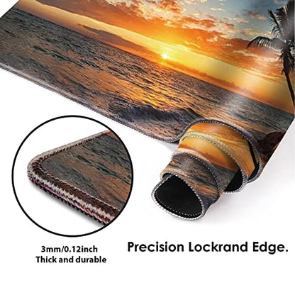 Galdas Gaming Mouse Pad XXL XL Large Mouse Pad Mat Long Extended Mousepad Desk Pad Non-Slip Rubber Mice Pads Stitched Edges Thin Pad (31.5x11.8x0.12 Inch)-Sunset Beach - color: Sunset Beach