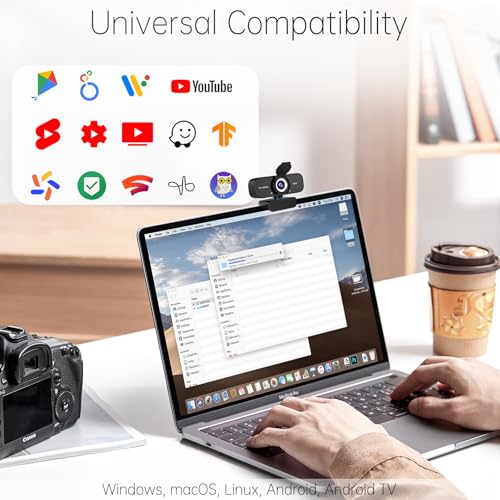 1080P HD Webcam with Noise-Canceling Mic, Auto Light Correction, Privacy Cover and Wide Angle Lens, Plug & Play USB Camera for Laptop/Desktop/PC/Mac, Compatible with Zoom/Skype/Teams/Streaming Black