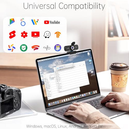 1080P HD Webcam with Noise-Canceling Mic, Auto Light Correction, Privacy Cover and Wide Angle Lens, Plug & Play USB Camera for Laptop/Desktop/PC/Mac, Compatible with Zoom/Skype/Teams/Streaming Black