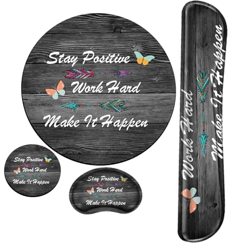 Stay Positive Mouse Pad with Wrist Support Inspirational Mousepad Memory Foam Keyboard Wrist Rest Ergonomic Mouse Mat Work Hard and Make It Happen Carpal Tunnel Typing Pain Relief Non-Slip Base - color: Inspirational