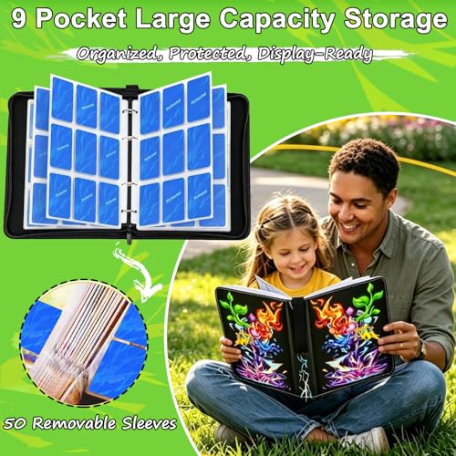 Card Binder for Cards, 9-Pocket Trading Card Binder with 50 Removable Sleeves Fits 900 Cards, Great Creative Design Card Collection Binder Album Gift for Boys Girls Aged 4 to 16 (900 Cards Purple) - color: 900 Cards Purple