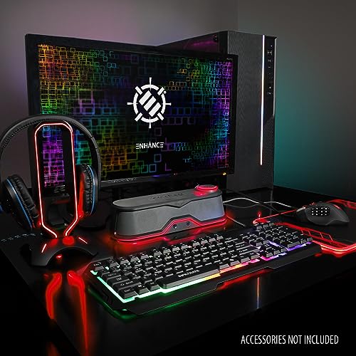 ENHANCE SB1 High Excursion Computer Soundbar - USB Powered Computer Speaker, Under Monitor Speaker with 10W Peak, LED Volume Control Knob, Headset Pass Through, Gaming Soundbar for PC - color: Red
