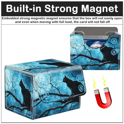 Card Deck Box for MTG Trading Cards with Magnetic Closure,Premium Card Storage Box Case Cover for TCG CCG Magic Cards,Black Cat on Tree - color: Black Cat on Tree