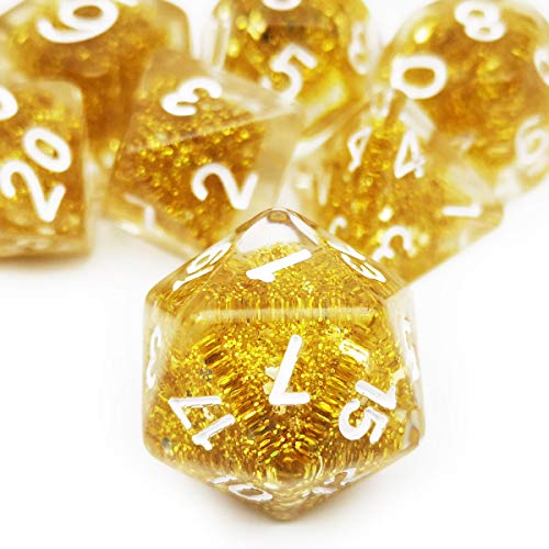 Haxtec Glitter DND Dice Set Gold 7PCS Polyhedral D D Dice for Roleplaying Dice Games Compatible with Dungeons and Dragons, Dice Bag Included - color: Gold