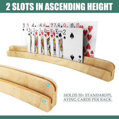 ZUFECY 2-Pack Wooden Card Holders, 2-Layer Slots for 50+ Poker Cards, Solid Pine Wood with Natural Finish for Family Game Nights, Seniors and Card Game Lovers