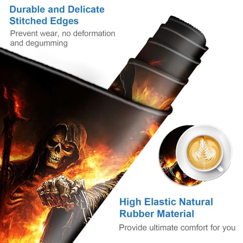 Large Mouse Pad and Keyboard Wrist Rest, Desk Pad for Keyboard and Mouse, 4-in-1 Large Gaming Mouse Pad with Wrist Support, Desk Mat for Home Office Study Game,Flaming Skull - color: Flaming Skull