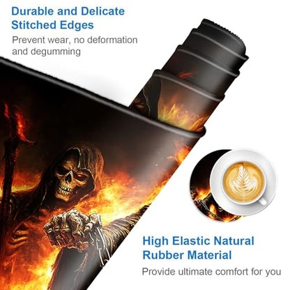 Large Mouse Pad and Keyboard Wrist Rest, Desk Pad for Keyboard and Mouse, 4-in-1 Large Gaming Mouse Pad with Wrist Support, Desk Mat for Home Office Study Game,Flaming Skull - color: Flaming Skull