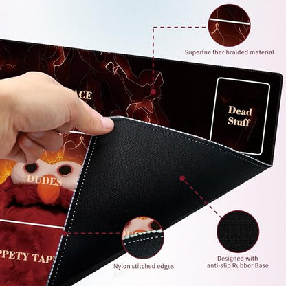 MTG Playmat with Storage Tube & 7-Dice Set - Waterproof TCG Playmat with Stitched Edges, Non-Slip Rubber Card Game Mat (24"x14") (playmat with Zones, Inferno Meme Puppet) - color: Inferno Meme Puppet, style: playmat with zones