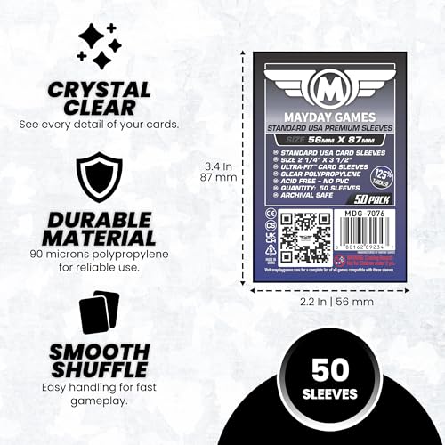 Mayday Games Premium Card Sleeves USA Standard 56x87mm - Clear Board Game and K-Pop Photocard Sleeves, 90 Micron Protector, 50 Pack - MDG-7076