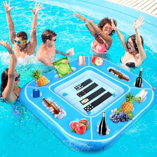 40inch Large Floating Games Table for Pool with Waterproof Playing Cards Inflatable Card Table Tray Food Pool Float Drinks Holder Containers Floating Swimming Game for Adult Beach Summer Party Hot Tub