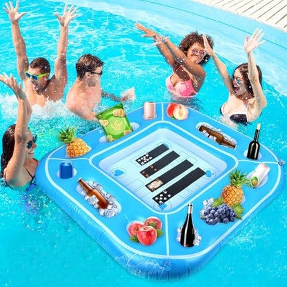 40inch Large Floating Games Table for Pool with Waterproof Playing Cards Inflatable Card Table Tray Food Pool Float Drinks Holder Containers Floating Swimming Game for Adult Beach Summer Party Hot Tub
