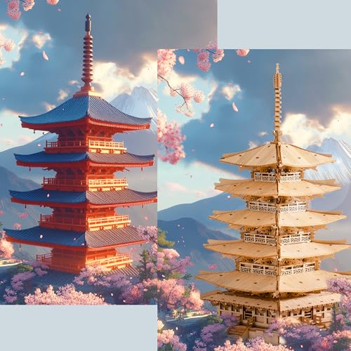 Rolife Wood Model Kits for Adults to Build 3D Puzzles DIY Five-storied Pagoda Birthday Unique Gifts for Friends or Family