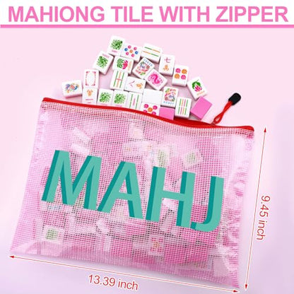 Soulchen Kaleidoscope Mahjong Tile Set 160 Mahjong Tiles 1.2'' Pink American Mahjongs Tile Set with Mahjongs Bag - style: Flowers