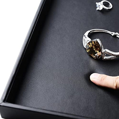 Oirlv Leather Jewelry Display Tray Black | Black Leather Exterior, Soft Velvet Lining, 13.78"X9.45"X1.18" Tray, Versatile Storage for Rings/Earrings/Necklaces - style: P01701