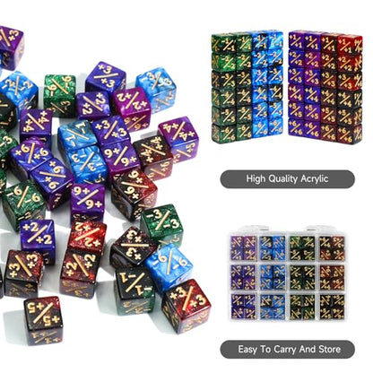 SIXPOINTS 48Pcs 12mm MTG Counter Dice Plus 1 Life Counters +1/+1 Tokens 4 Color 6 Sided Dice Set with Case for Magic The Gathering, MTG, TCG, Card Games Accessories (Red & Green & Blue & Purple) - color: Red & Green & Blue & Purple
